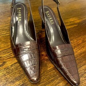 Brown croc leather Lauren by Ralph Lauren he’ll with padded soul size 6